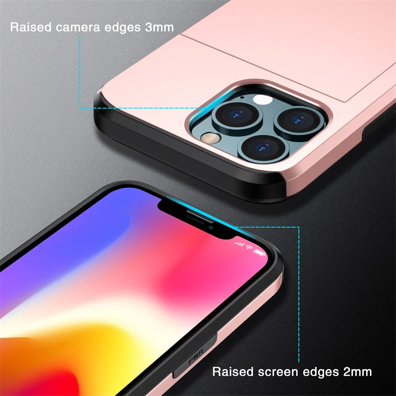 Slide Wallet Credit Card Slot Phone Case For iPhone 16 15 14 13 12 11 Pro X XR Max 7 8 Plus SE Armor TPU Shockproof Back Cover thumbnail 3