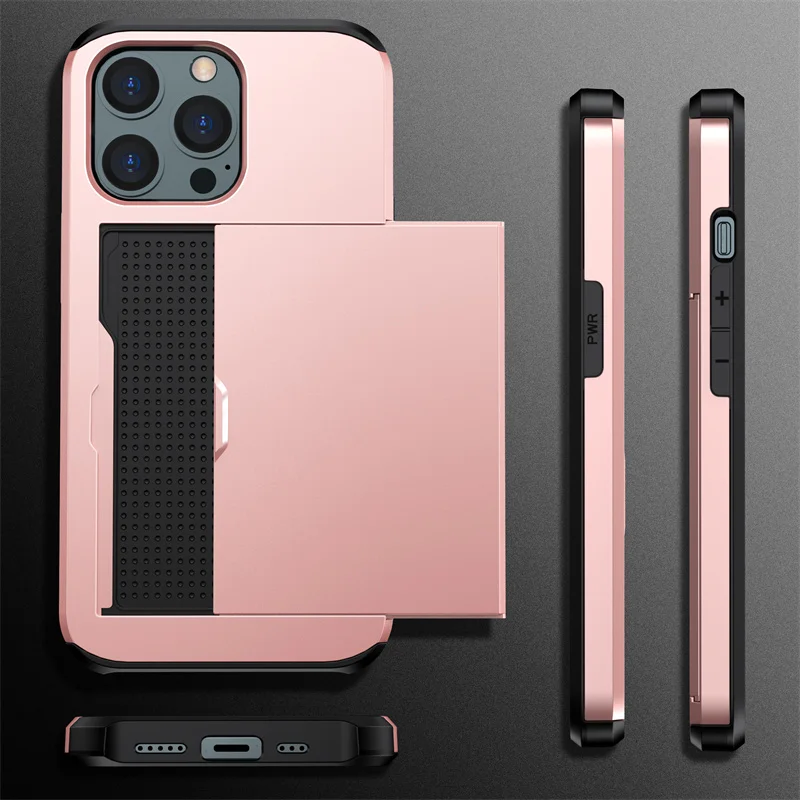Slide Wallet Credit Card Slot Phone Case For iPhone 16 15 14 13 12 11 Pro X XR Max 7 8 Plus SE Armor TPU Shockproof Back Cover thumbnail 4
