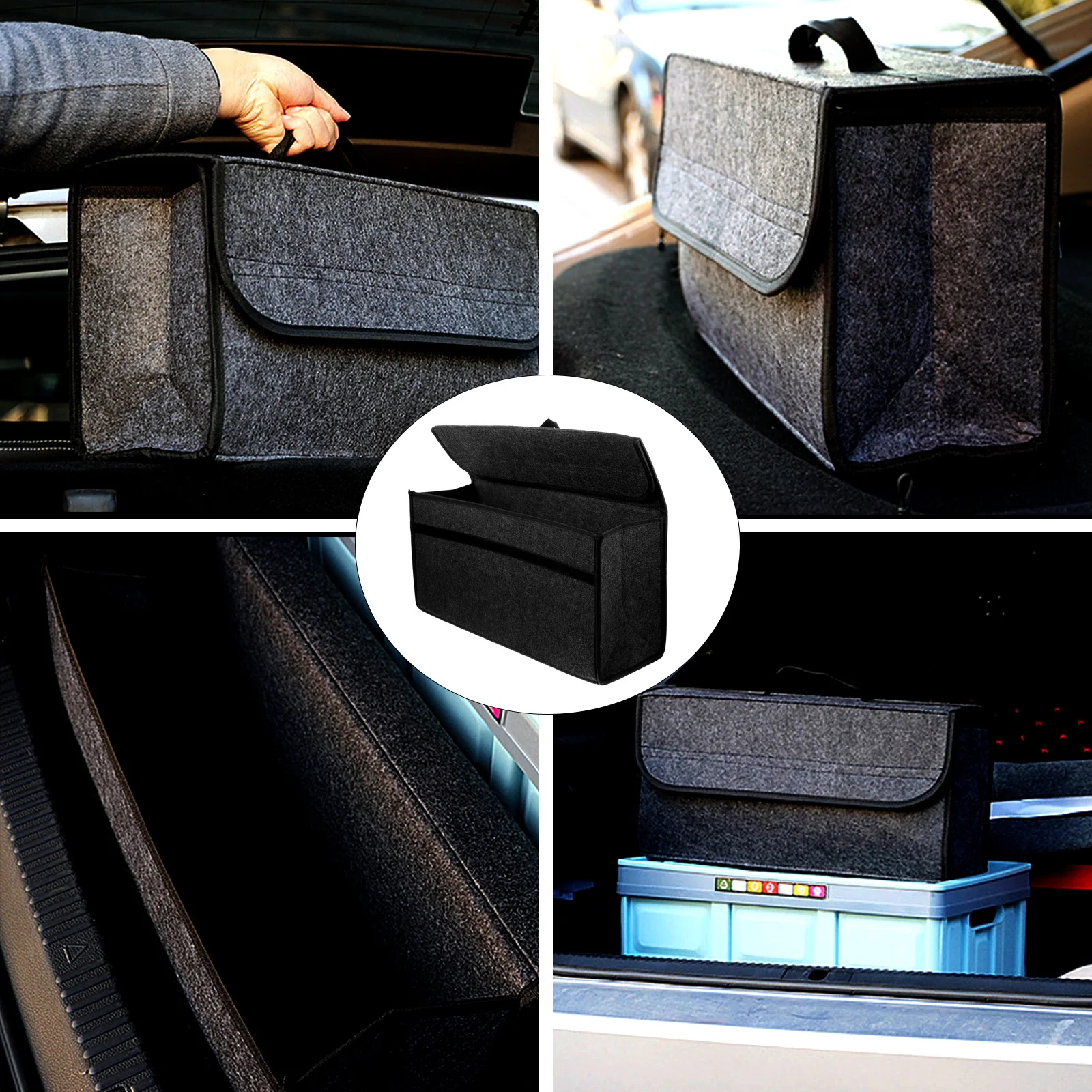 Large Anti Slip Compartment Boot Storage Organizer Tool Car Storage Bag Car Trunk Organizer Soft Felt Storage Box Accessories thumbnail 6