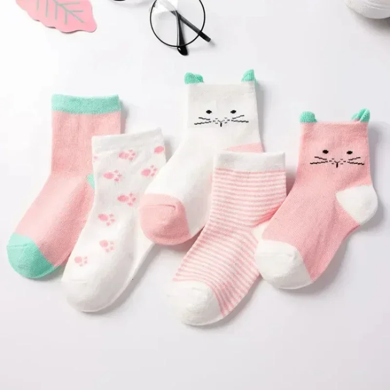 5Pairs Baby Socks Newborn Baby Boy Socks 0-1-3-7Y Kids Pure Cotton Animal Design Fadeless Soft Children's Socks for Girls thumbnail 5