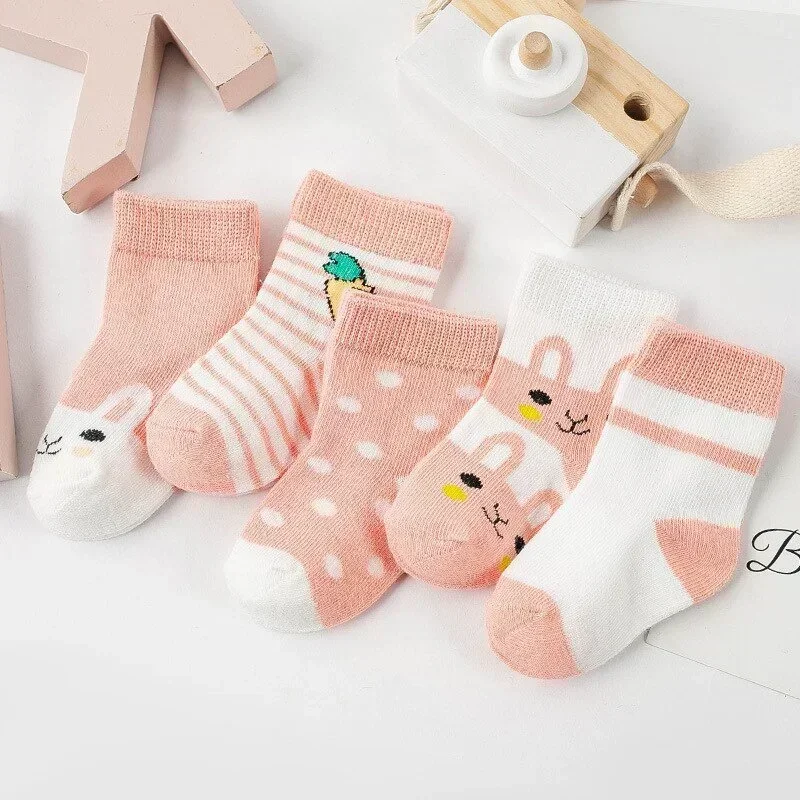 5Pairs Baby Socks Newborn Baby Boy Socks 0-1-3-7Y Kids Pure Cotton Animal Design Fadeless Soft Children's Socks for Girls thumbnail 4