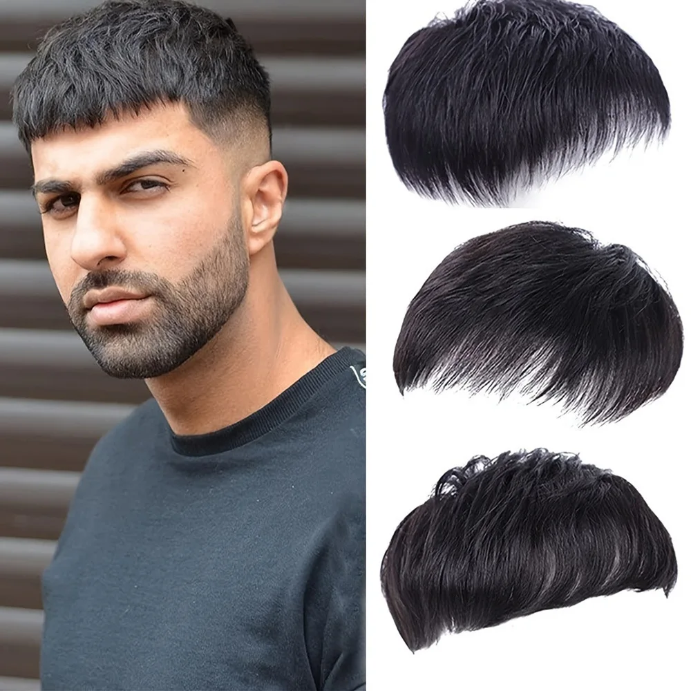 Men's fashion synthetic fiber wig short hair sales on top of the hair block to cover white hair Mediterranean bald hair patch thumbnail 4