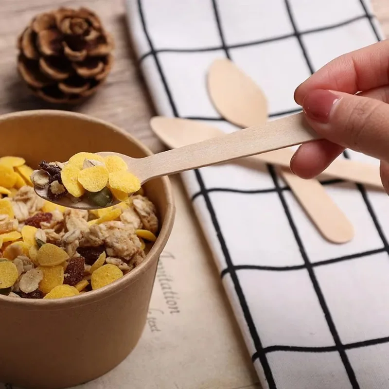 50PCS Disposable Wooden Spoons Cakes Desserts Ice Cream Wooden Spoons Wedding Birthday Party Outdoor Picnic Kitchen14cm thumbnail 4