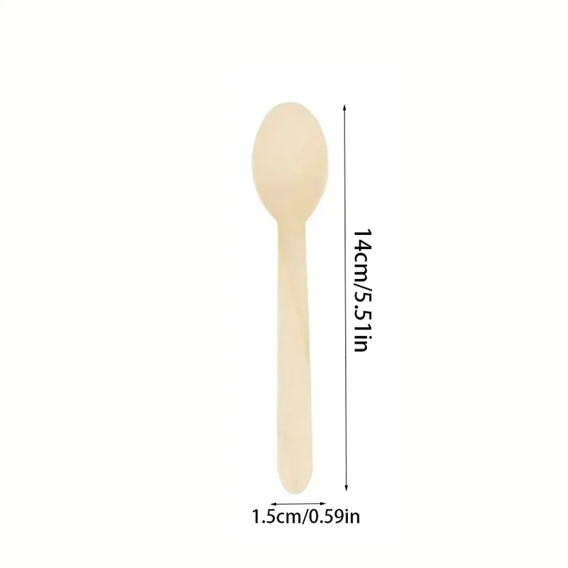 50PCS Disposable Wooden Spoons Cakes Desserts Ice Cream Wooden Spoons Wedding Birthday Party Outdoor Picnic Kitchen14cm thumbnail 2