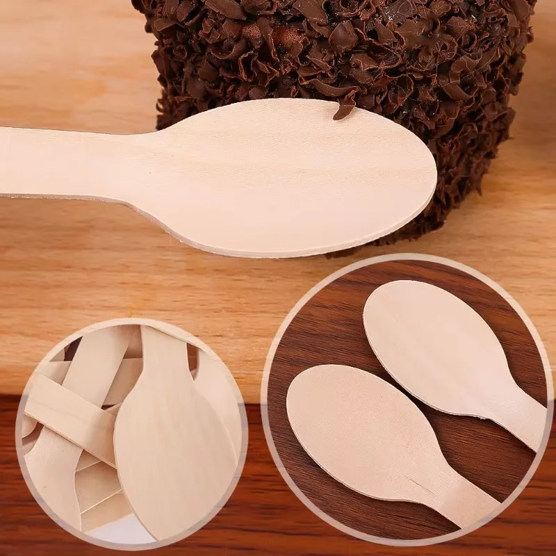 50PCS Disposable Wooden Spoons Cakes Desserts Ice Cream Wooden Spoons Wedding Birthday Party Outdoor Picnic Kitchen14cm thumbnail 6
