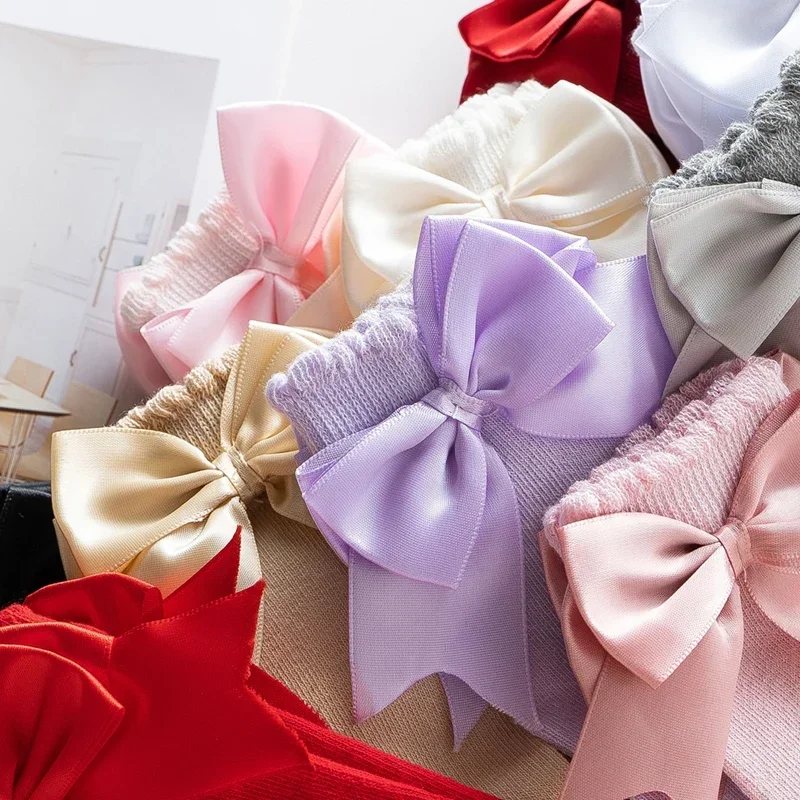 Pudcoco Infant Baby Girl Below Knee Socks, Solid Color Bow Decor Stockings Breathable Clothing Accessory 0-7T thumbnail 4