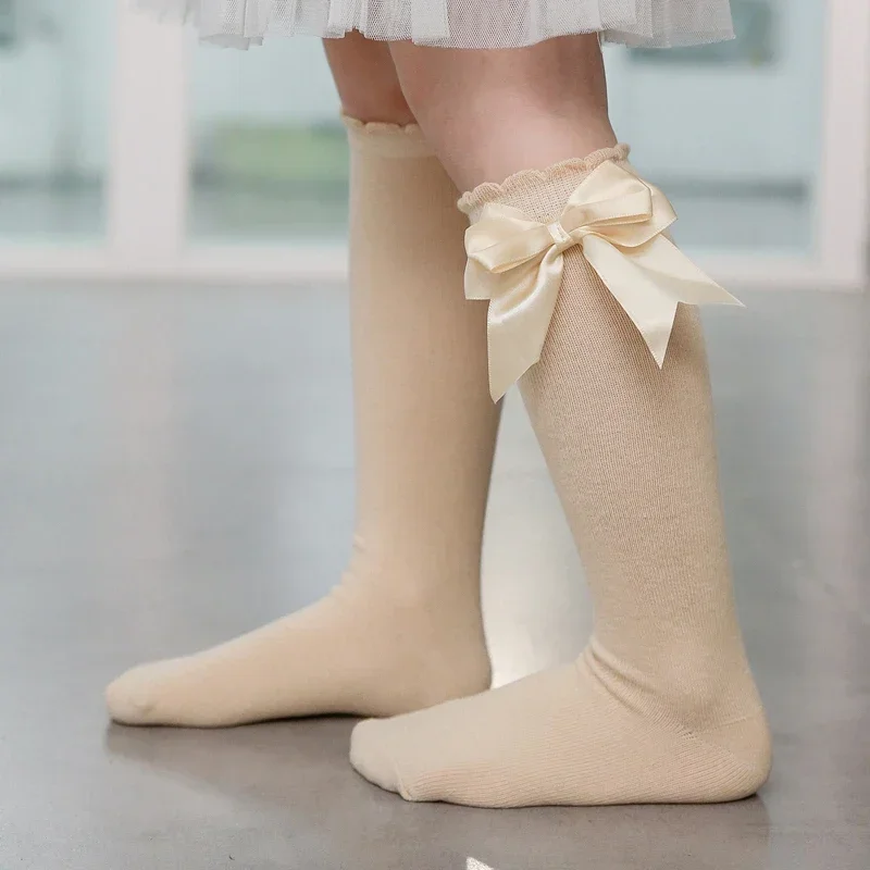 Pudcoco Infant Baby Girl Below Knee Socks, Solid Color Bow Decor Stockings Breathable Clothing Accessory 0-7T thumbnail 6