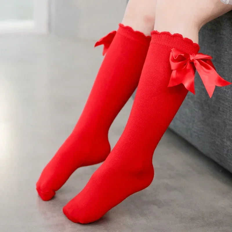 Pudcoco Infant Baby Girl Below Knee Socks, Solid Color Bow Decor Stockings Breathable Clothing Accessory 0-7T thumbnail 5