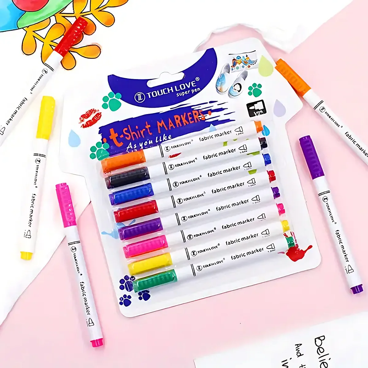 8pcs Waterproof Color Fabric Textile Marker Pen Set For T-Shirt Shoes Clothes Wood Stone DIY Art Graffiti Drawing Painting thumbnail 2