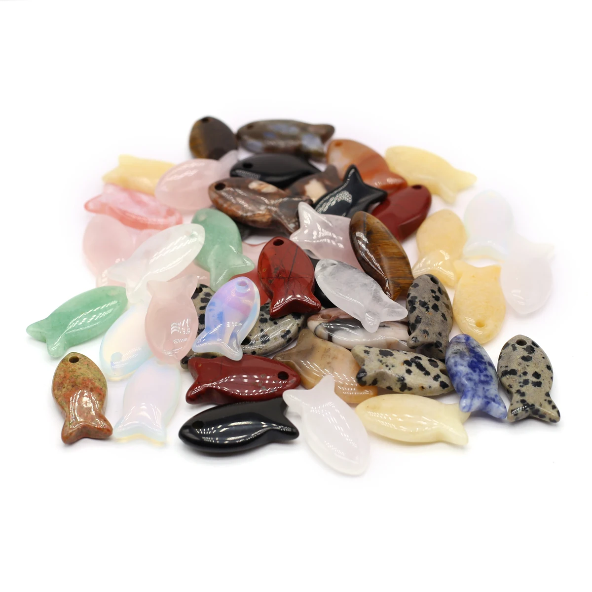 Random Color 2pcs Natural Stone Pendant Cute Animal Fish Shape Crystal Charms for Jewelry Making DIY Necklace Earrings Accessory