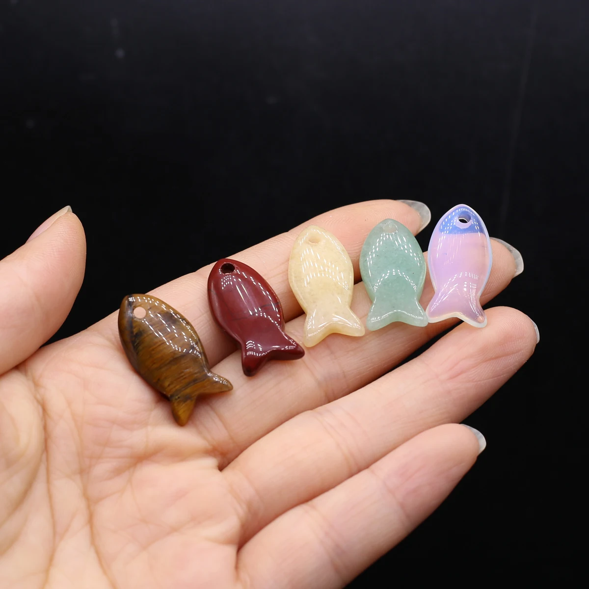 Random Color 2pcs Natural Stone Pendant Cute Animal Fish Shape Crystal Charms for Jewelry Making DIY Necklace Earrings Accessory thumbnail 6