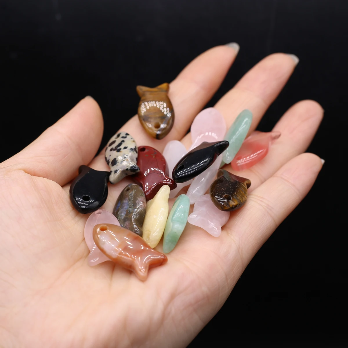 Random Color 2pcs Natural Stone Pendant Cute Animal Fish Shape Crystal Charms for Jewelry Making DIY Necklace Earrings Accessory thumbnail 5
