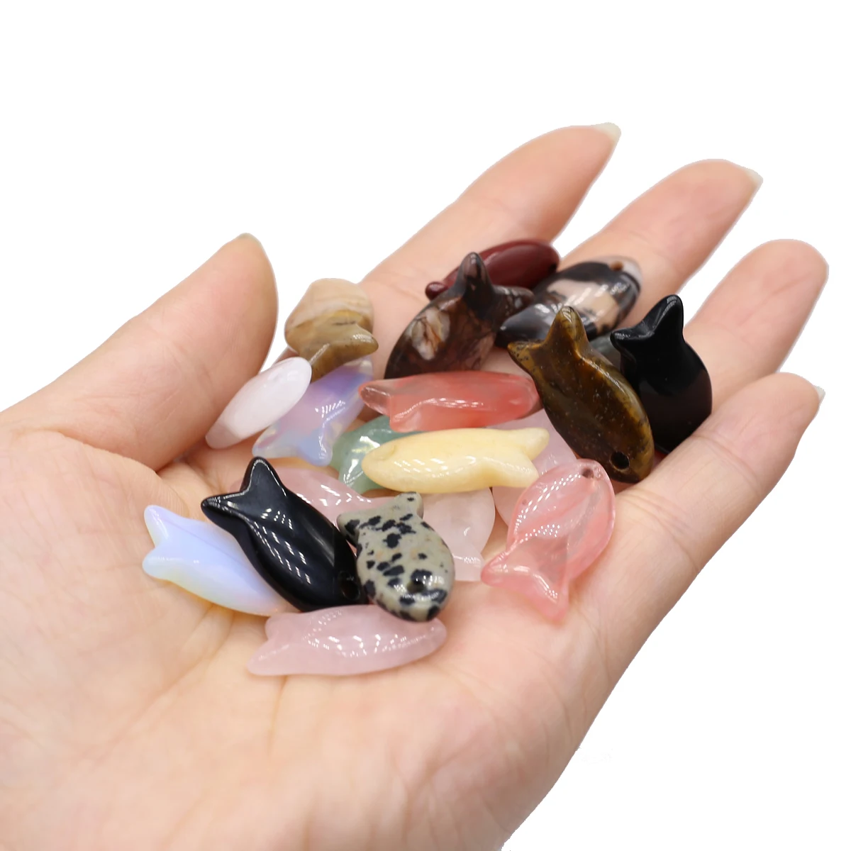 Random Color 2pcs Natural Stone Pendant Cute Animal Fish Shape Crystal Charms for Jewelry Making DIY Necklace Earrings Accessory thumbnail 2