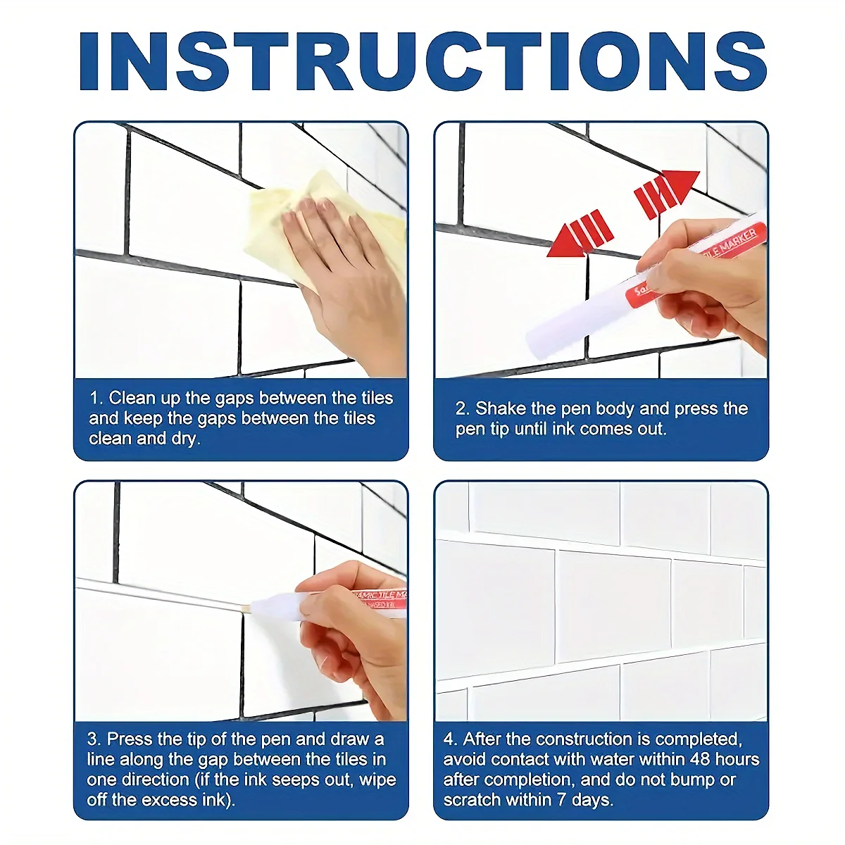 1pc Waterproof Tile Marker Grout Pen Wall Seam Pen For Tiles Floor Bathroom Decontamination Seam Repair Tools, For Hotel thumbnail 3