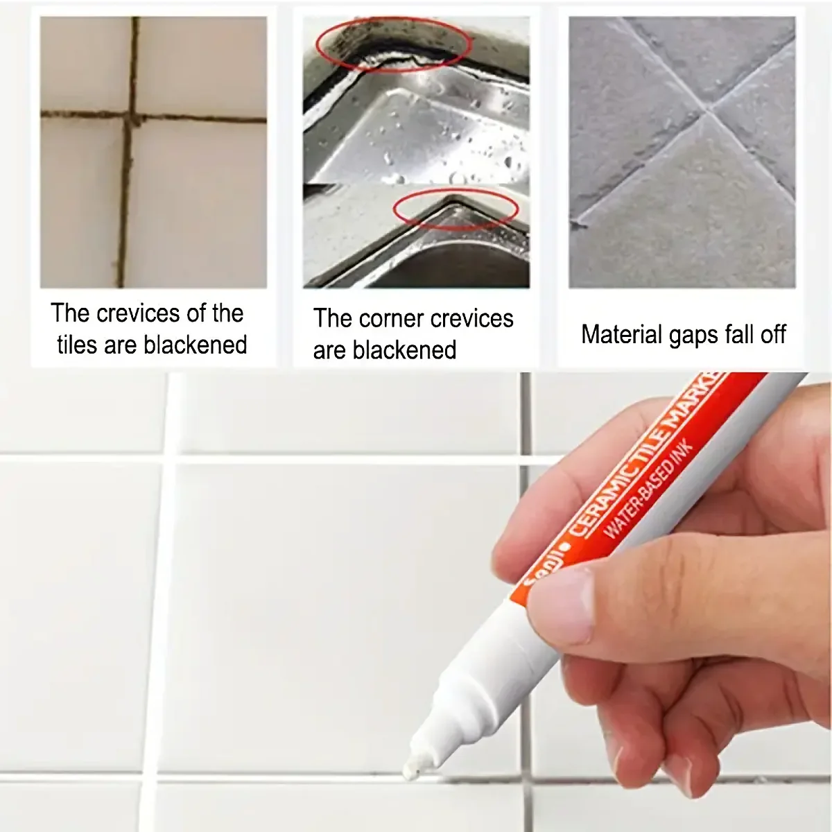1pc Waterproof Tile Marker Grout Pen Wall Seam Pen For Tiles Floor Bathroom Decontamination Seam Repair Tools, For Hotel thumbnail 4