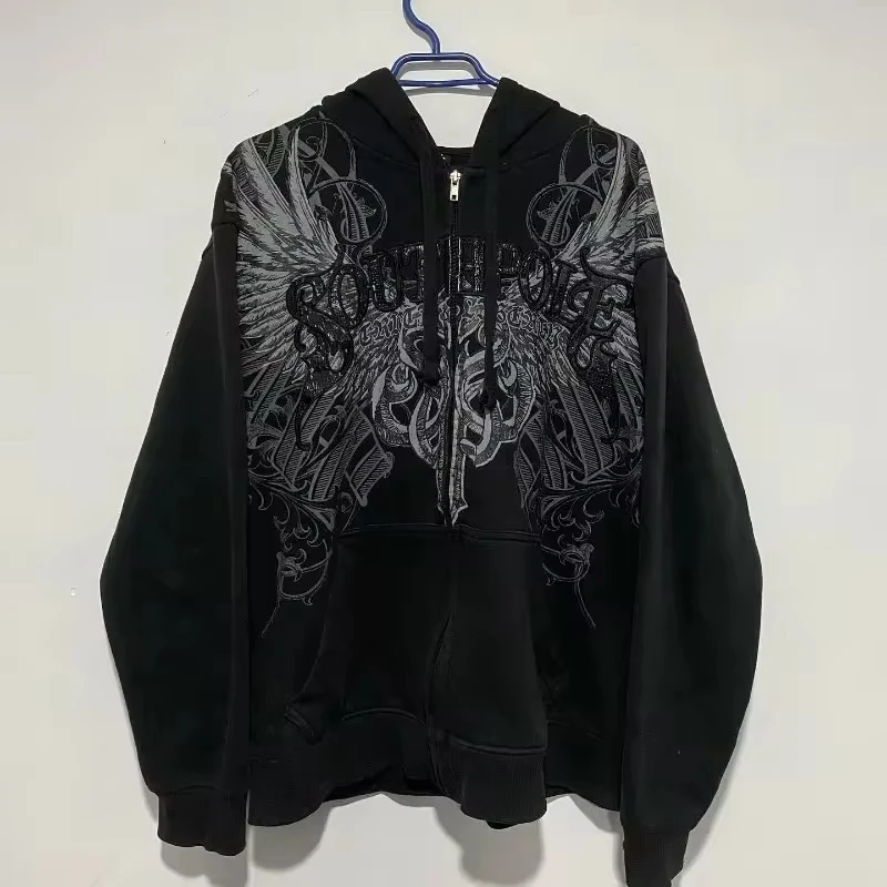 American Y2K New Fashion Trend Fleece Padded Zipper Hoodie Women Street Hip Hop Joker Loose Sweatshirt Couple Casual Punk Hoodie