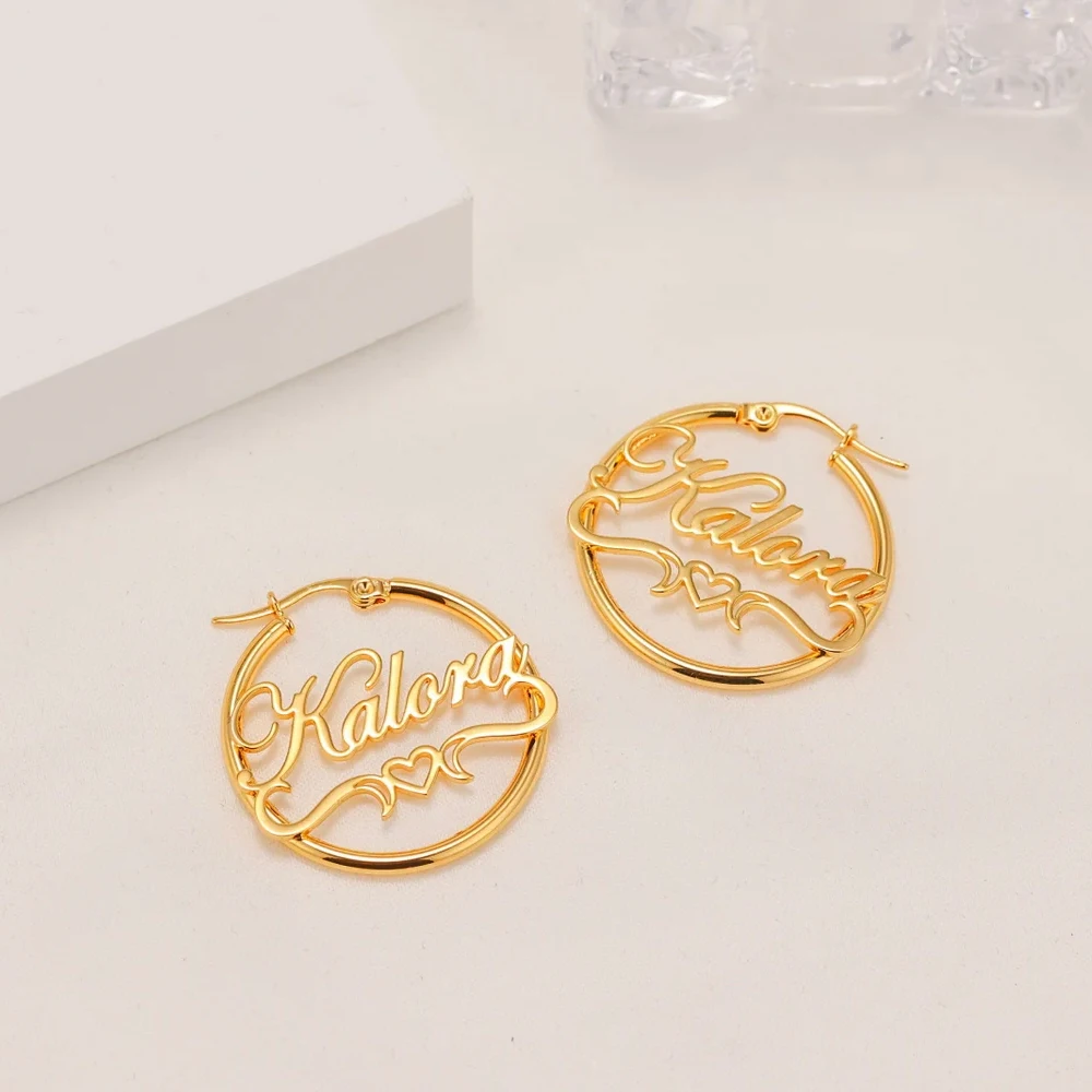 Haiyufly Personalized Custom Name Hoop Earring with Heart for Women Stainless Steel Nameplate Earrings Christmas Jewelry Gift thumbnail 3