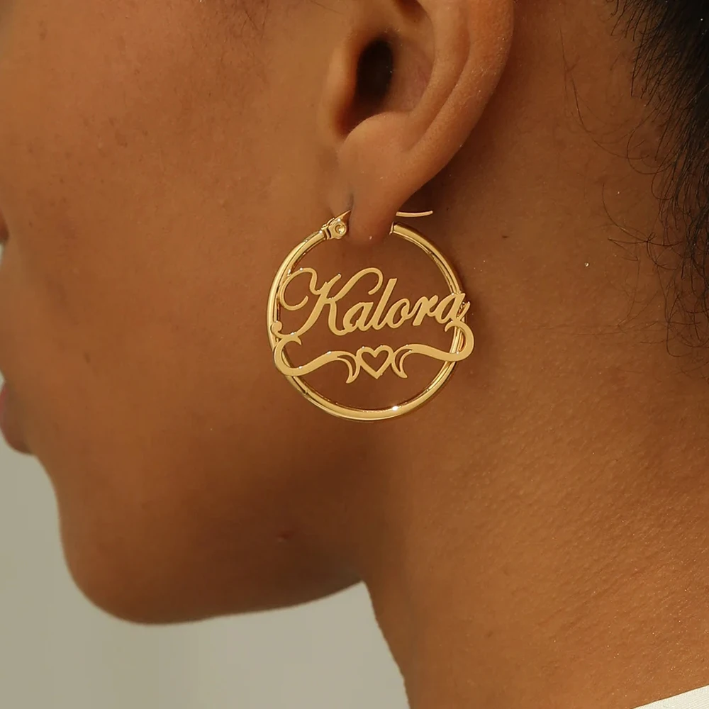 Haiyufly Personalized Custom Name Hoop Earring with Heart for Women Stainless Steel Nameplate Earrings Christmas Jewelry Gift thumbnail 5