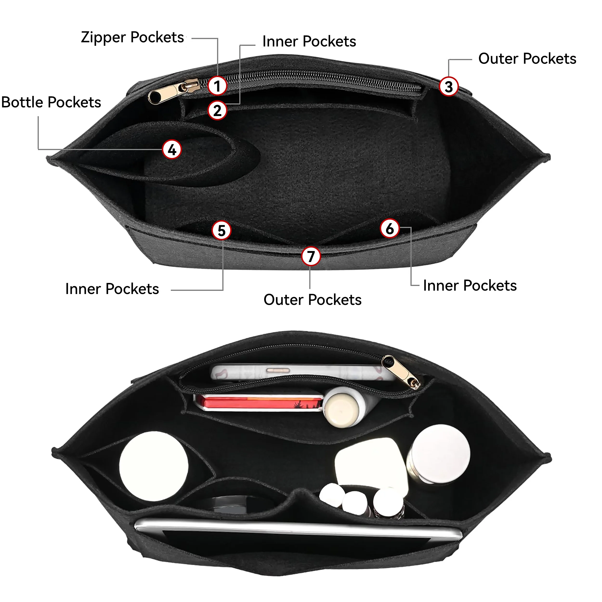 Felt Insert Bag Fits For Longchamp Handbag Liner Bag Felt Cloth Makeup Bag Support Travel Portable Insert Purse Organizer thumbnail 2