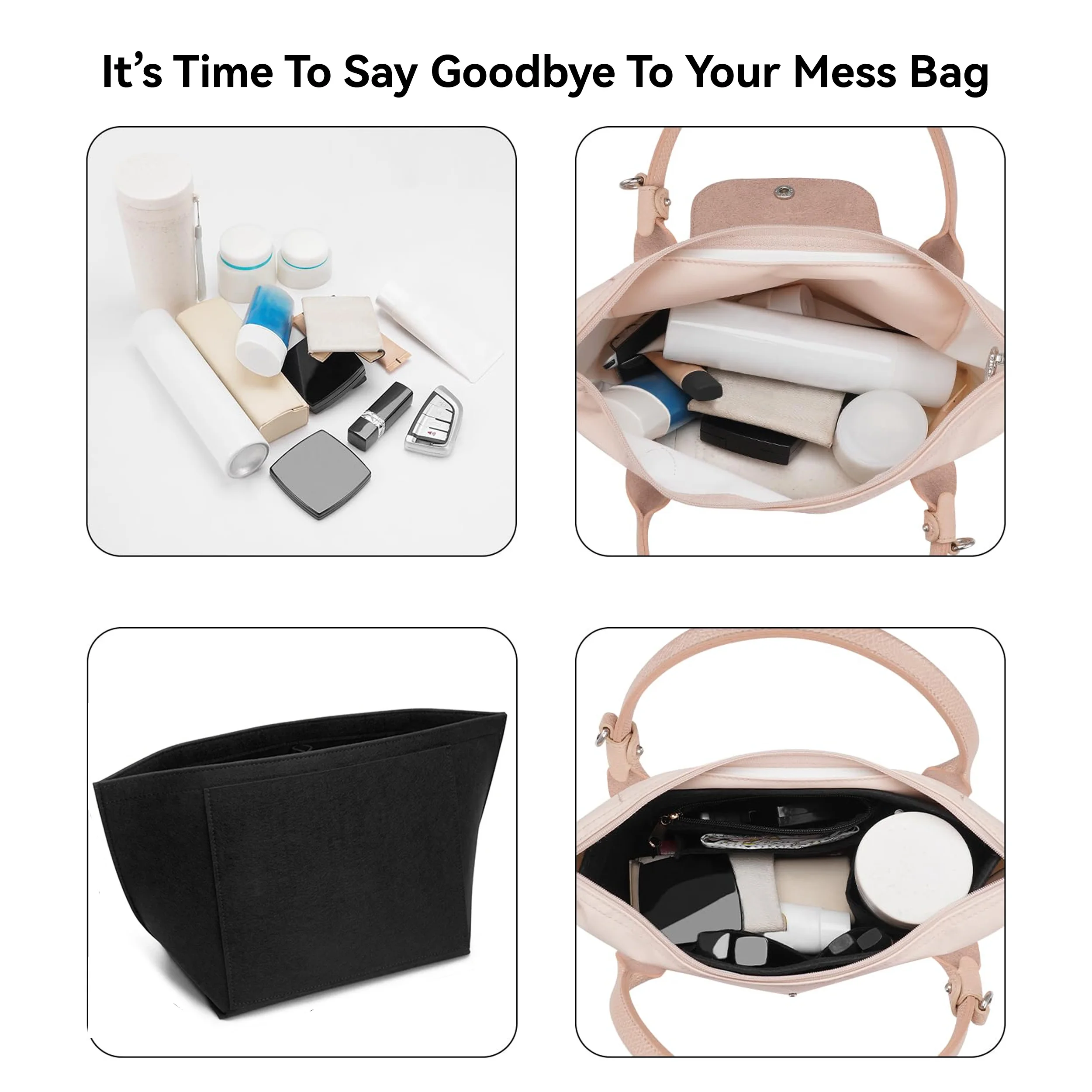 Felt Insert Bag Fits For Longchamp Handbag Liner Bag Felt Cloth Makeup Bag Support Travel Portable Insert Purse Organizer thumbnail 6