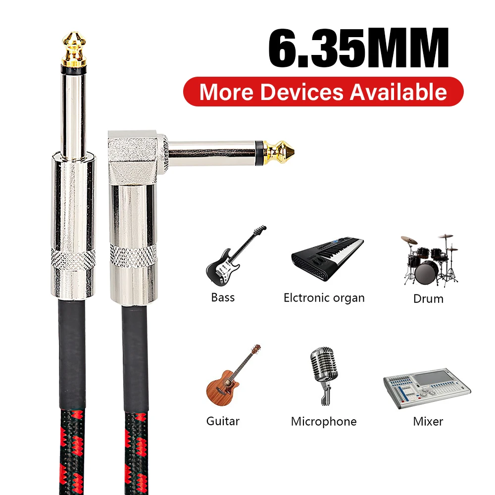 6.35mm To 6.35 mm 90 Degree Elbow Jack Cable For Electronic Organ Guitar Bass Drum 0.5/1/3/6 Meter Long Cord 6.5mm TS Audio Wire thumbnail 2