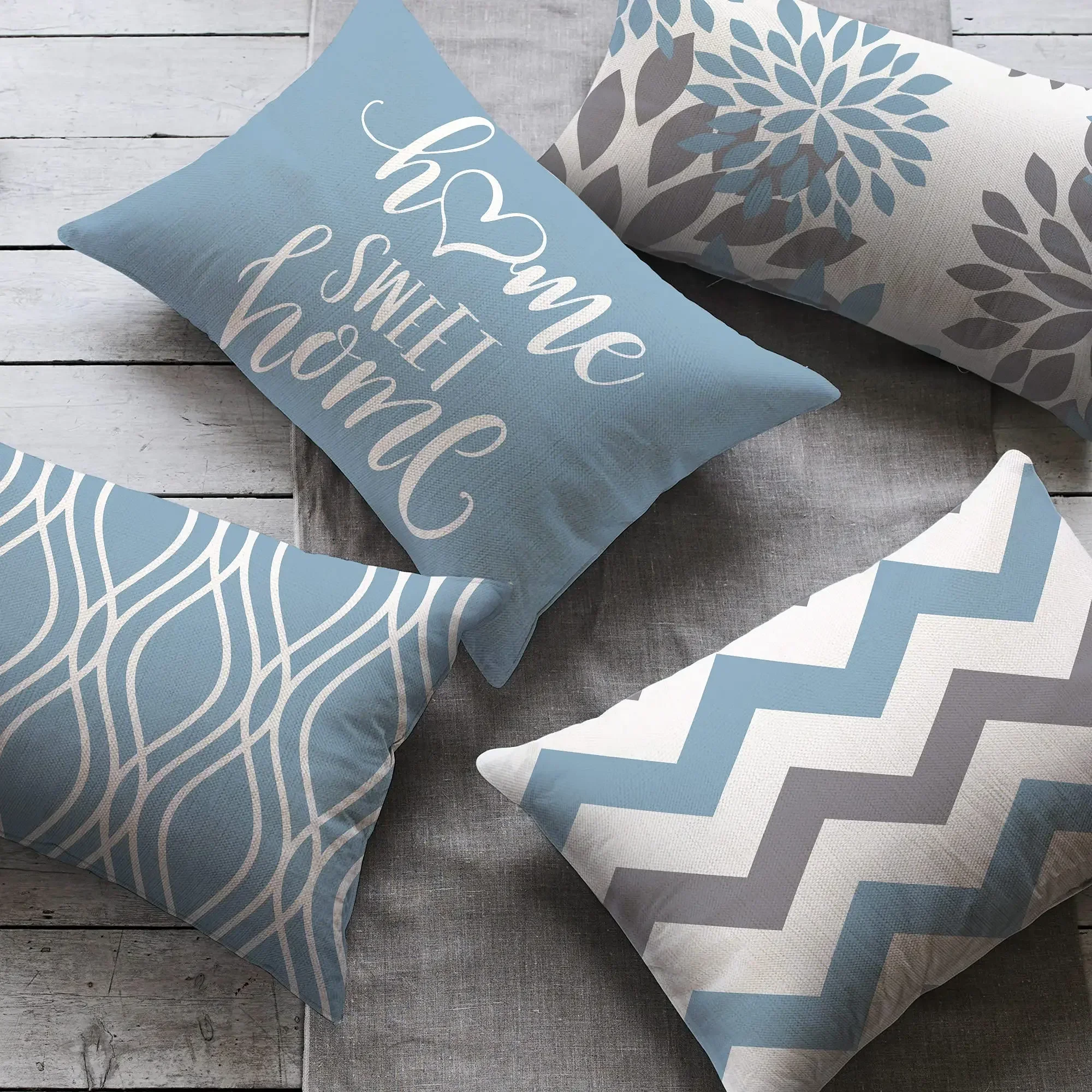 Lake blue white geometric linen pillowcase sofa cushion cover home decoration can be customized for you 30x50 40x60 thumbnail 4