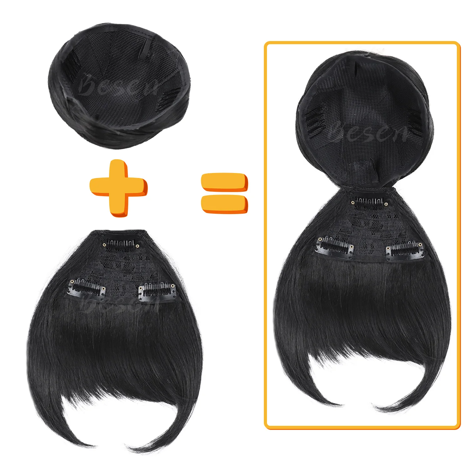 Synthetic Black Quick Chignon Bun with Bangs Hair Braided Bang Clip in Hair Piece Fringe Clip on Hair Bun Hair Extension thumbnail 6