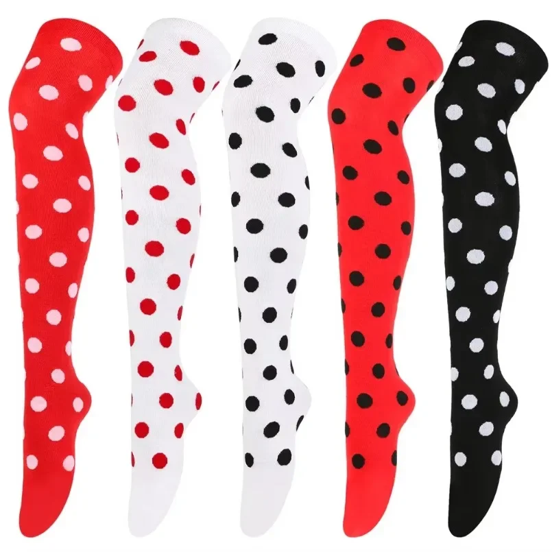 Long Socks Womens Over Above Knee Striped Thigh High Stockings Polka Dot Ladies Black White Pink Cosplay Lolita Harajuku Y2k thumbnail 3