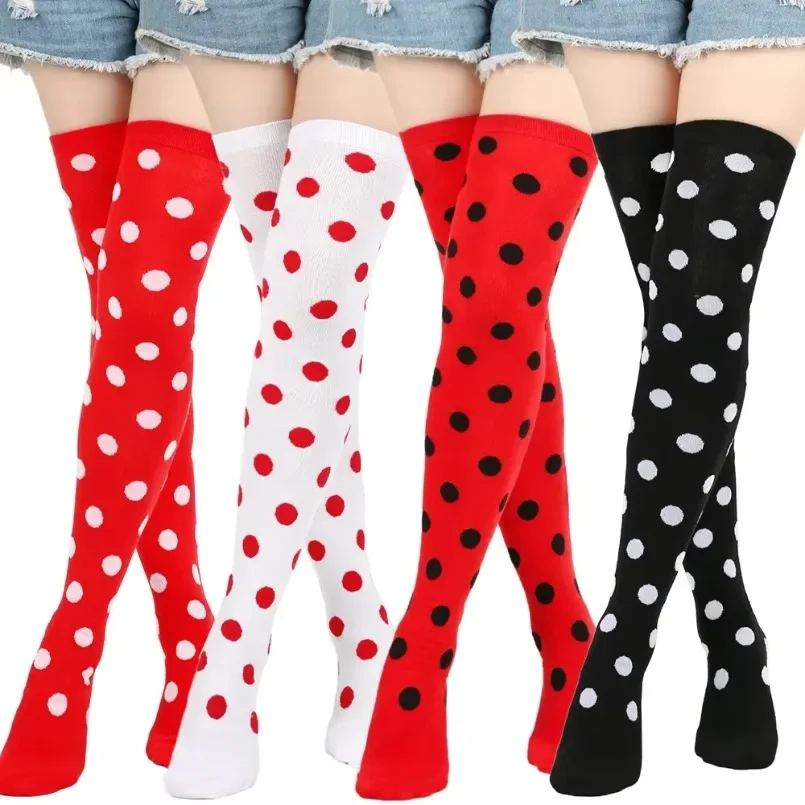 Long Socks Womens Over Above Knee Striped Thigh High Stockings Polka Dot Ladies Black White Pink Cosplay Lolita Harajuku Y2k thumbnail 2