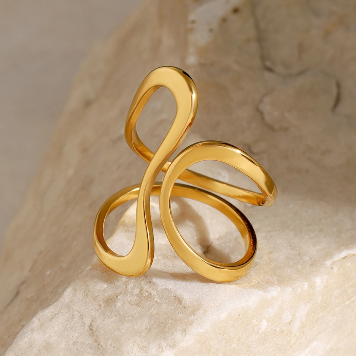 Stainless Steel Unique Original Gold Color Ring Colorfast Popular Party Personalized Exaggerated Charms Jewelry Women thumbnail 4