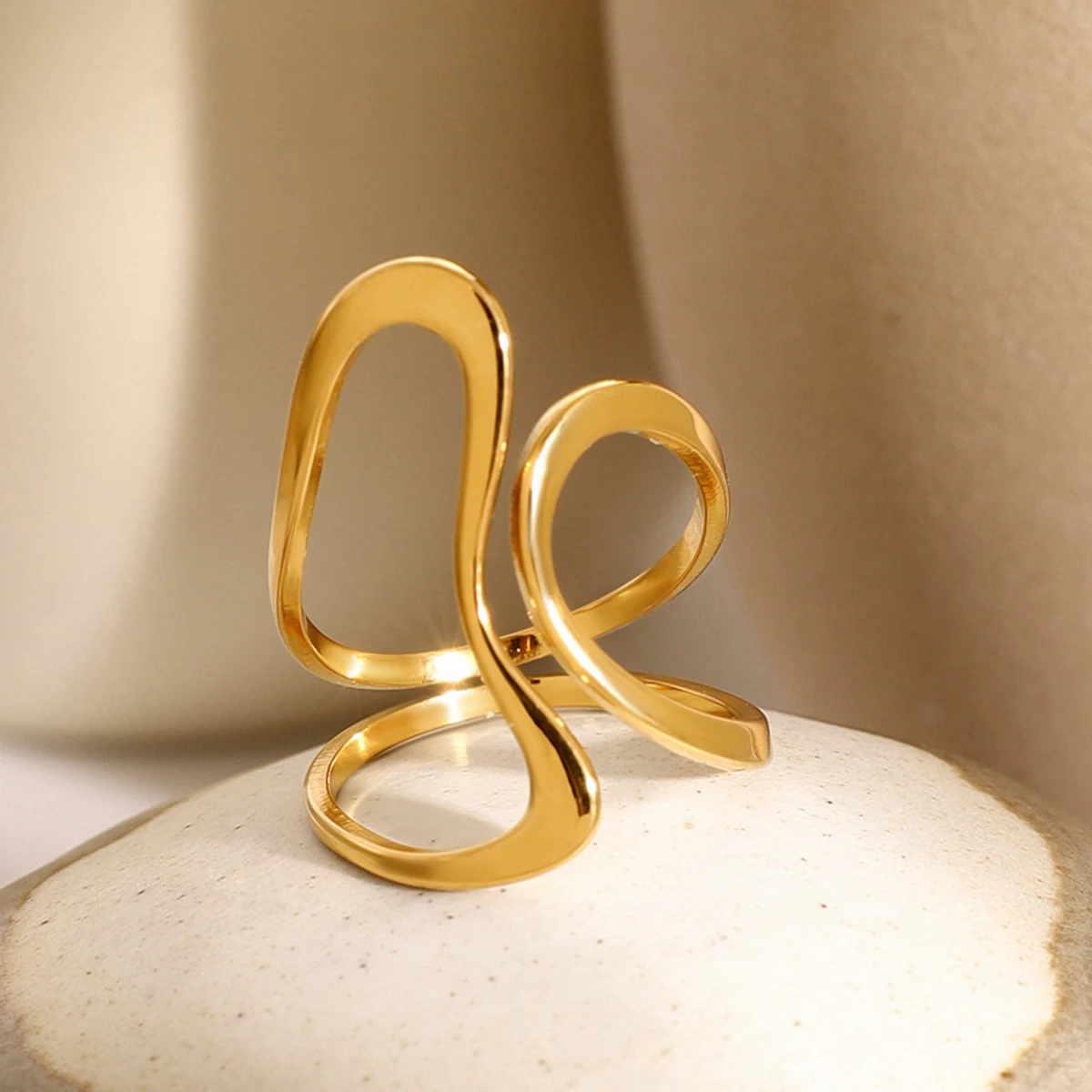 Stainless Steel Unique Original Gold Color Ring Colorfast Popular Party Personalized Exaggerated Charms Jewelry Women thumbnail 2