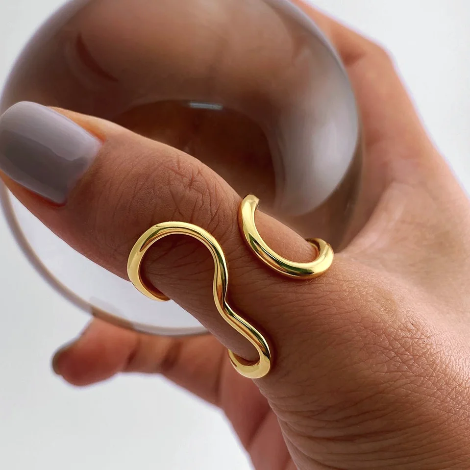 Stainless Steel Unique Original Gold Color Ring Colorfast Popular Party Personalized Exaggerated Charms Jewelry Women