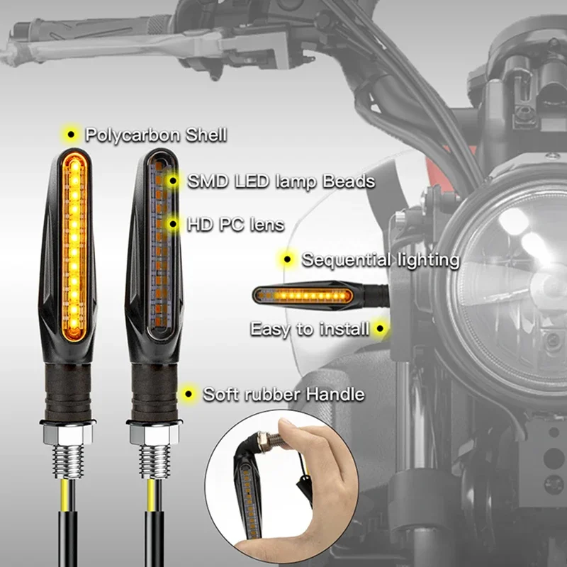 Motorcycle LED Turn Signals Light Amber Flasher Flowing Water Built Relay 12LED 10MM Turn Signal Lamp Motorcycle Flashing Lights thumbnail 3