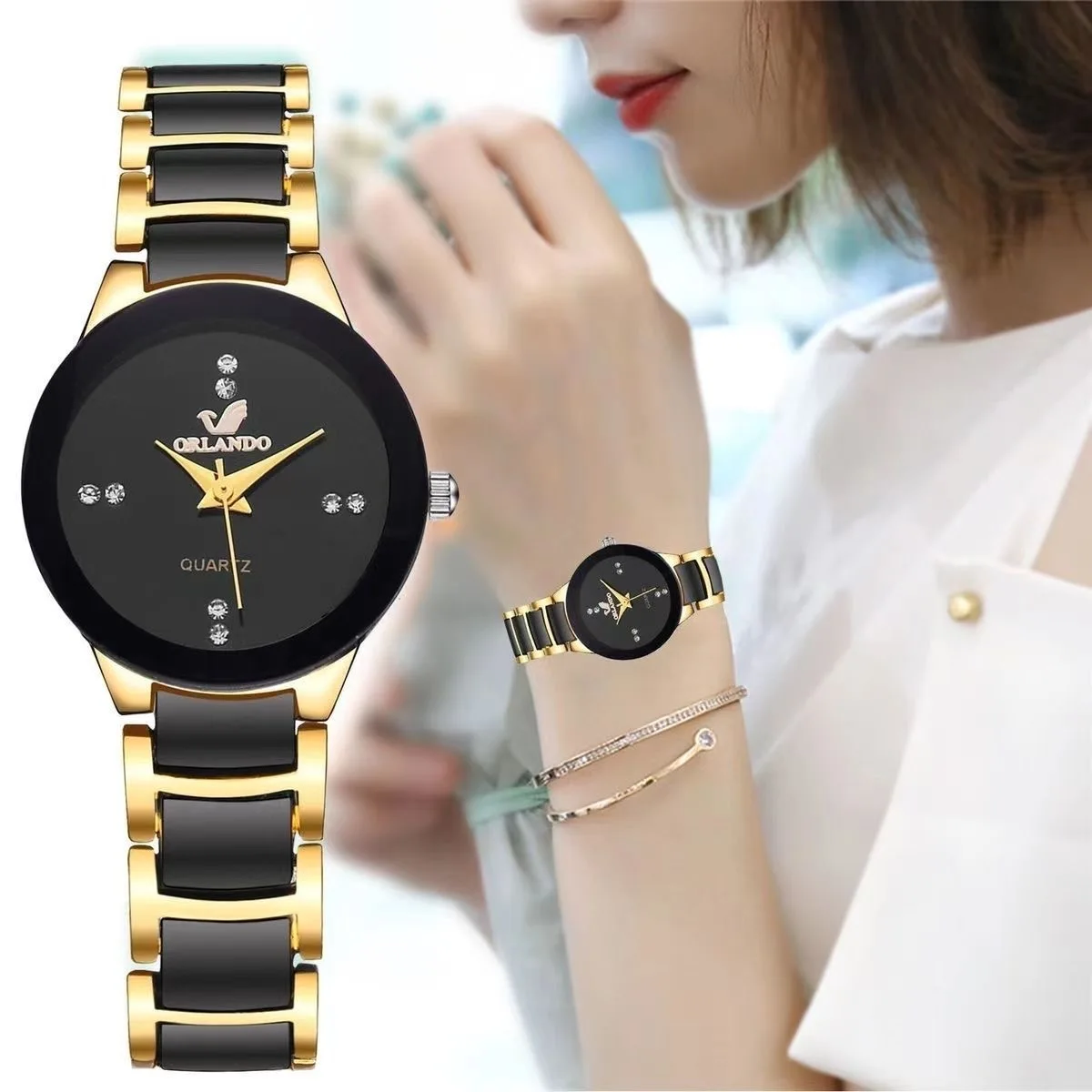 Women's Watch Fashion Black Steel Band Ladies Dress Quartz Watches Clock thumbnail 2