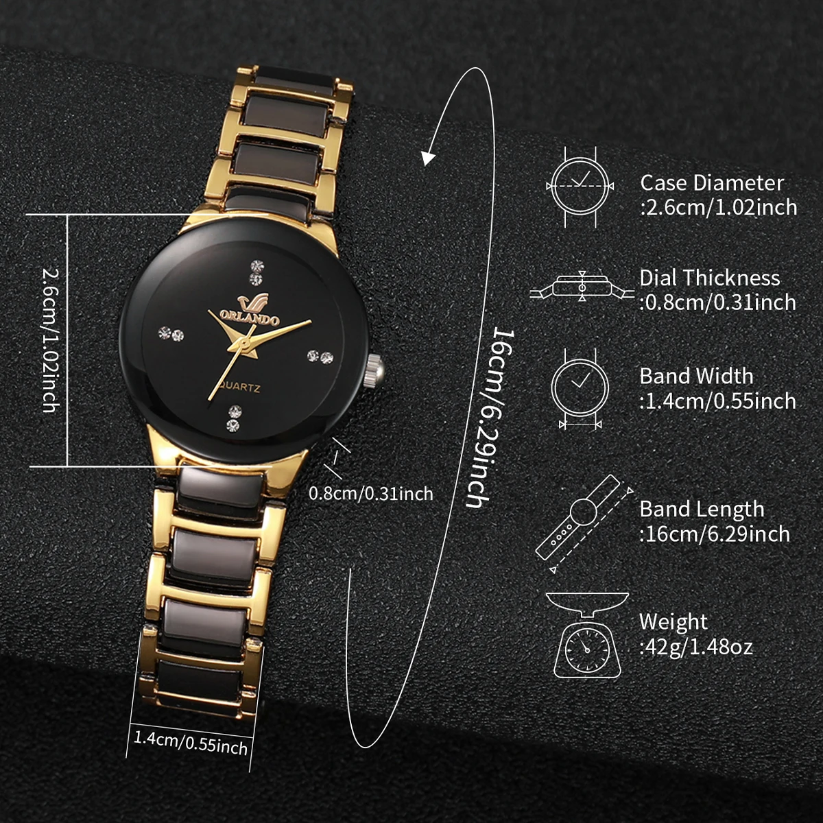 Women's Watch Fashion Black Steel Band Ladies Dress Quartz Watches Clock thumbnail 5