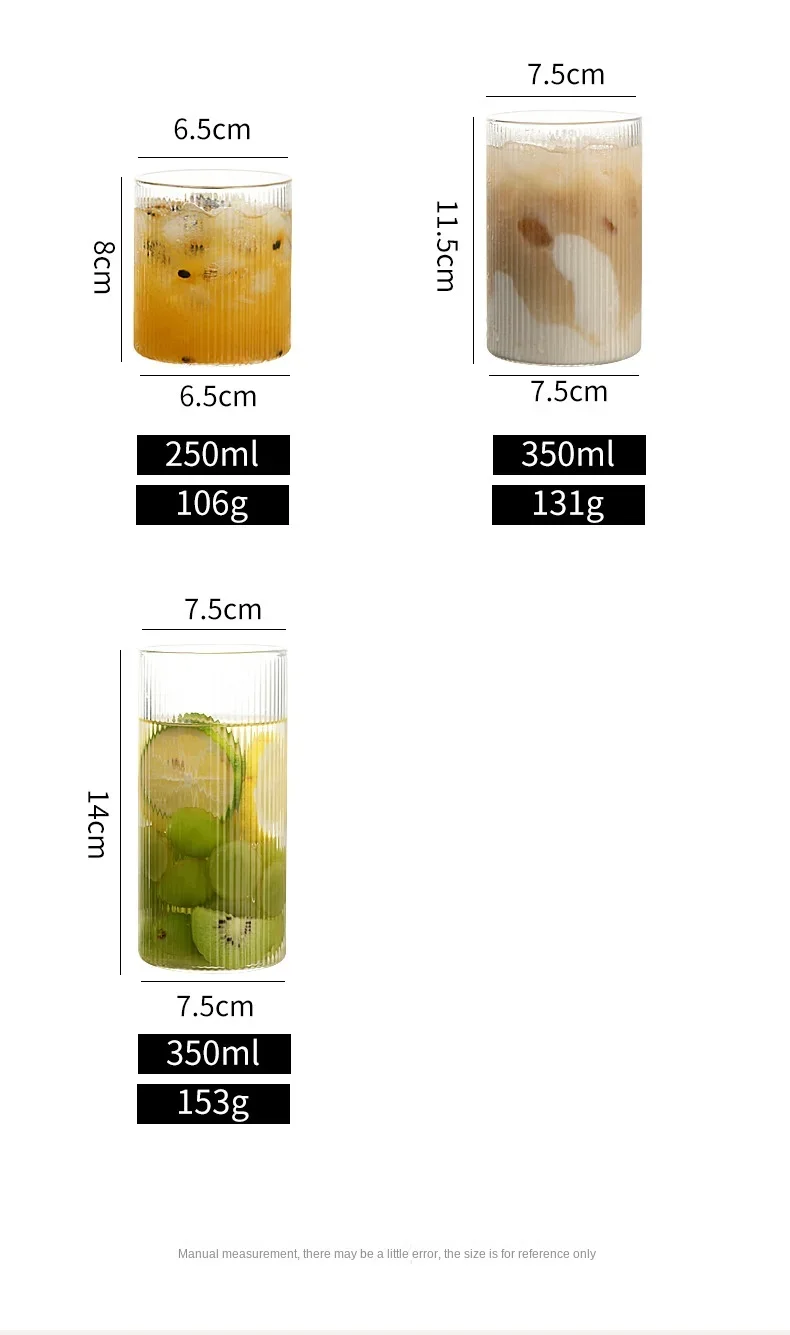 350/350ml 1/2/4/6/8pcs Large Nordic Ripple Glass Cups Transparent Whiskey Glasses Tea Water Drink Milk Juice Coffee Beer Mug Set thumbnail 6