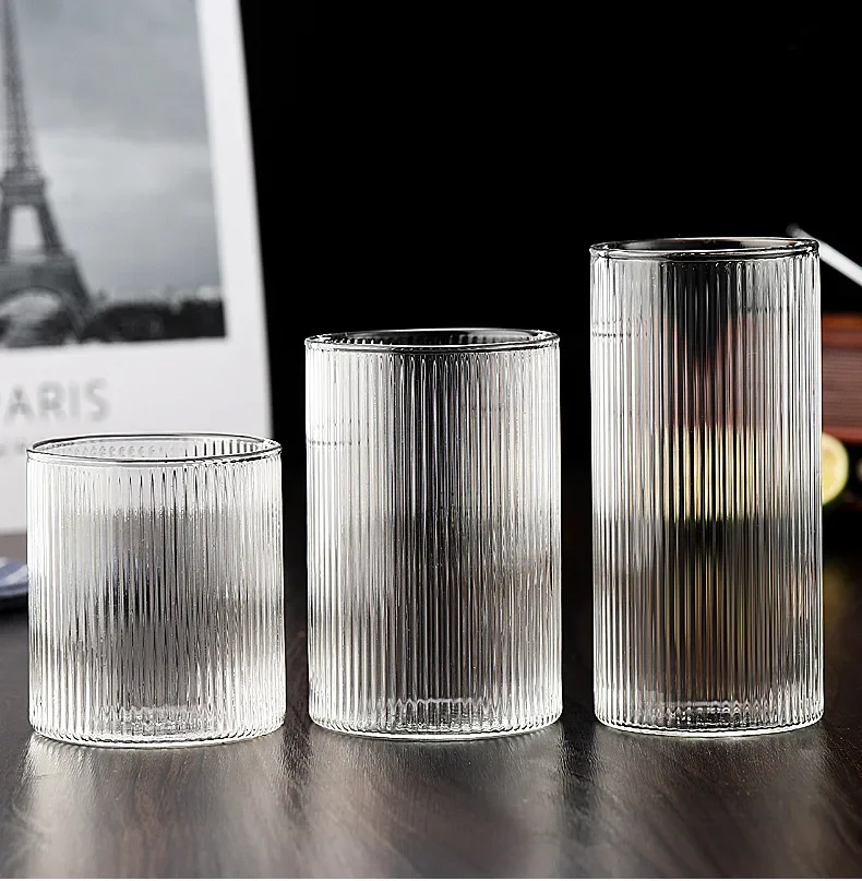 350/350ml 1/2/4/6/8pcs Large Nordic Ripple Glass Cups Transparent Whiskey Glasses Tea Water Drink Milk Juice Coffee Beer Mug Set thumbnail 4