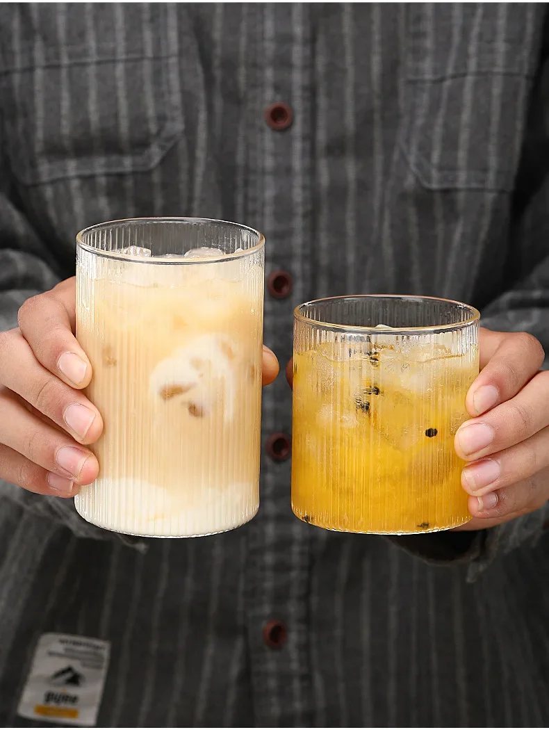 350/350ml 1/2/4/6/8pcs Large Nordic Ripple Glass Cups Transparent Whiskey Glasses Tea Water Drink Milk Juice Coffee Beer Mug Set thumbnail 5