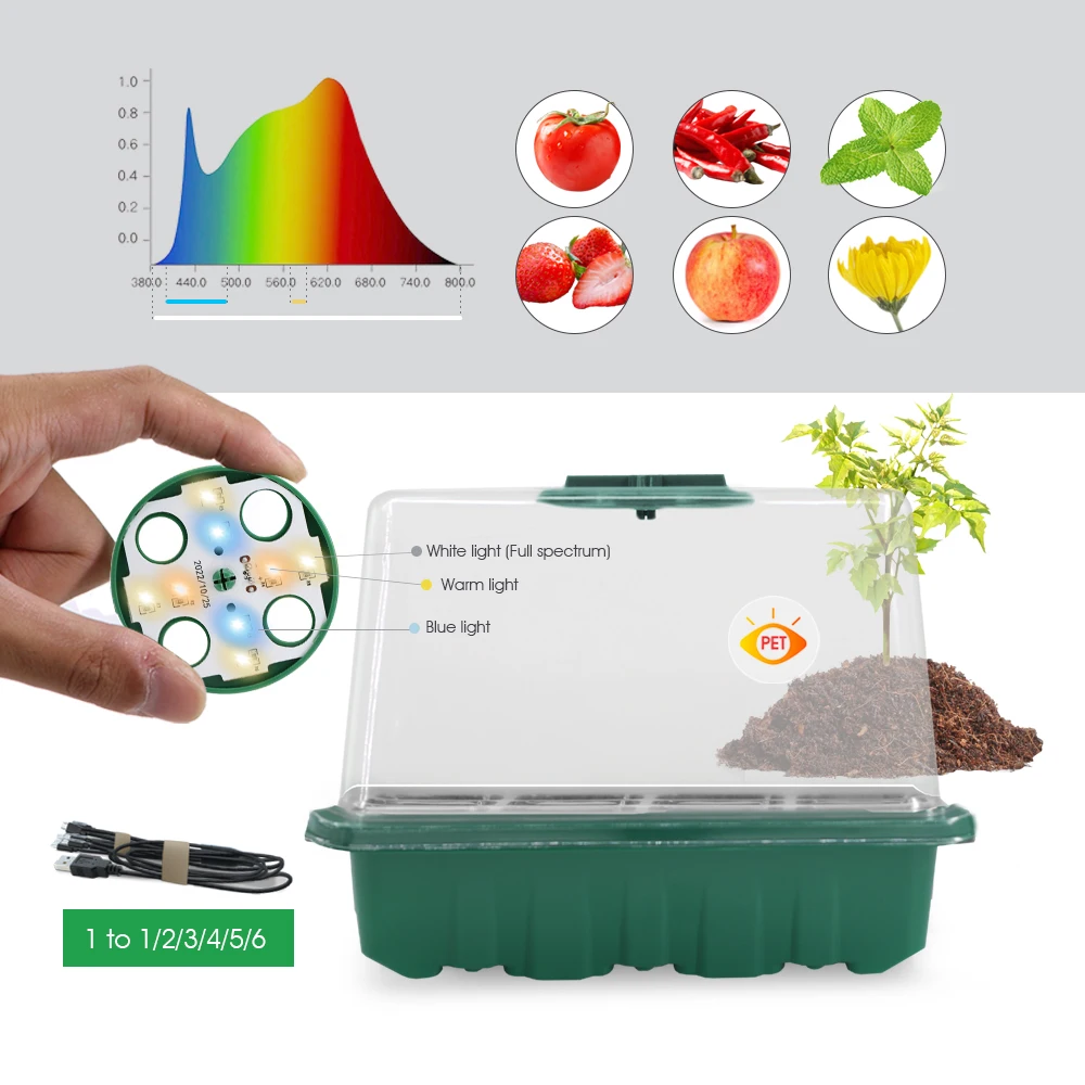 LED Nursery Pots with Grow Light Plant Seed Starter Trays Home Greenhouse Growing Lamp 12Cell Seedling Box Timer Kit Controller thumbnail 3