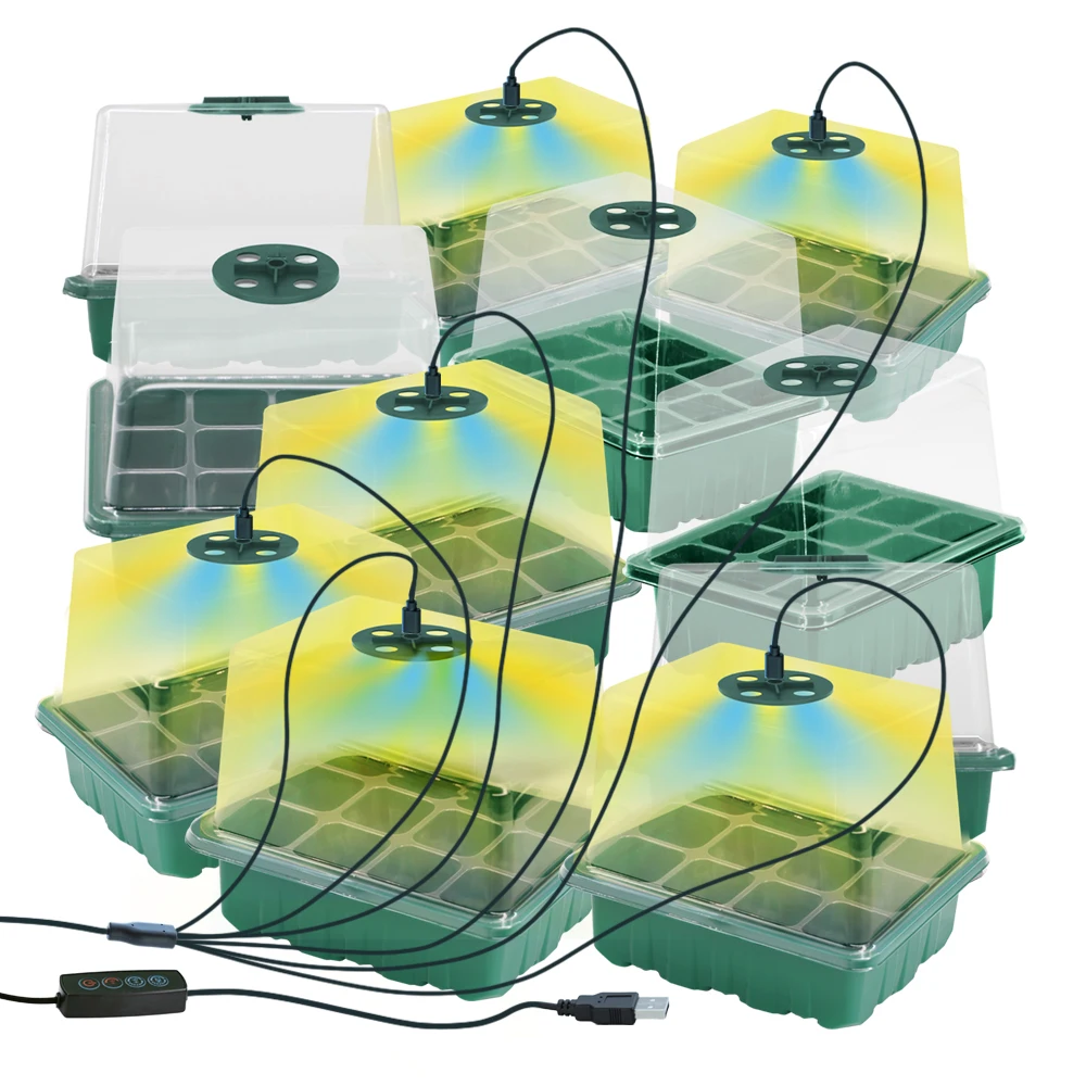 LED Nursery Pots with Grow Light Plant Seed Starter Trays Home Greenhouse Growing Lamp 12Cell Seedling Box Timer Kit Controller thumbnail 5
