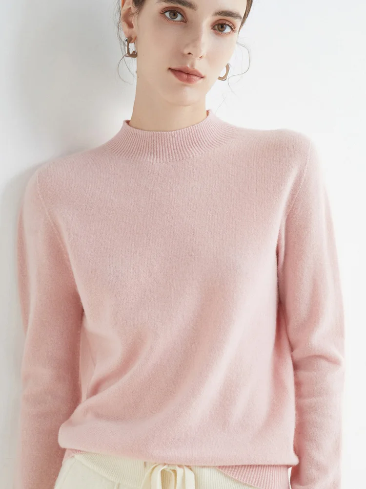 AOSSVIAO 2026 Autumn Winter Solid Mock-neck Pullover Sweater For Women Casual Knitwear Female Clothing Basic Soft Tops thumbnail 3