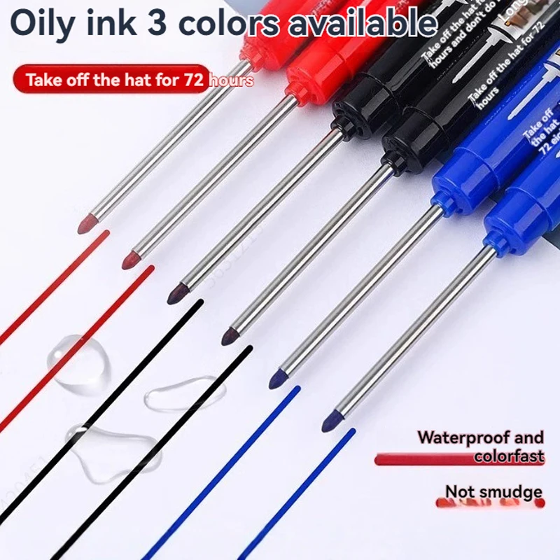 1PCS 45mm Tip Waterproof Long Head Marker Pen Quick-Dry Ink for Woodworking Construction, Deep Hole Non-Toxic Black Red Blue thumbnail 5