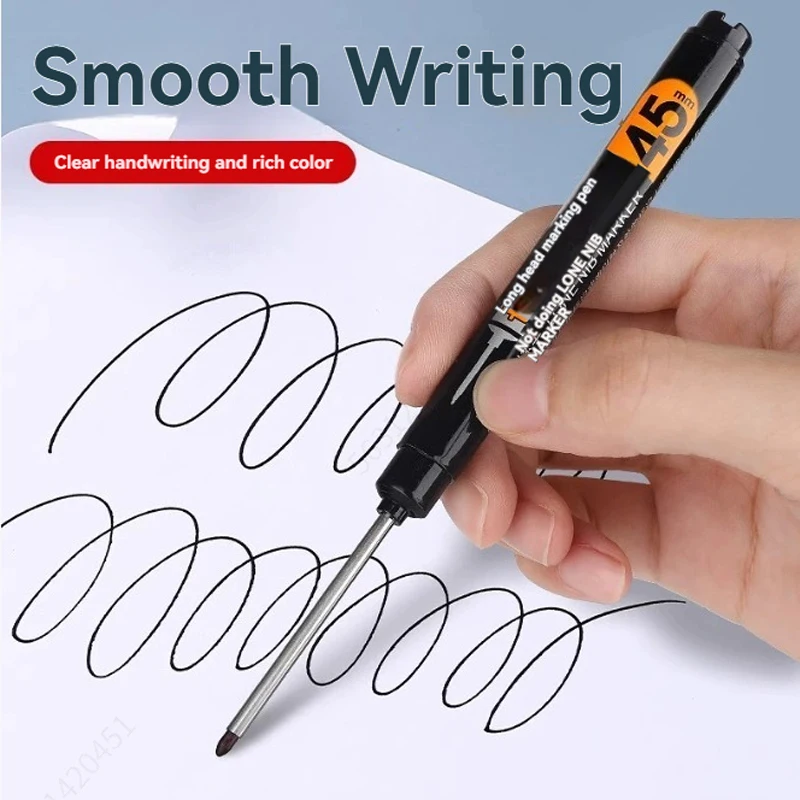 1PCS 45mm Tip Waterproof Long Head Marker Pen Quick-Dry Ink for Woodworking Construction, Deep Hole Non-Toxic Black Red Blue thumbnail 6