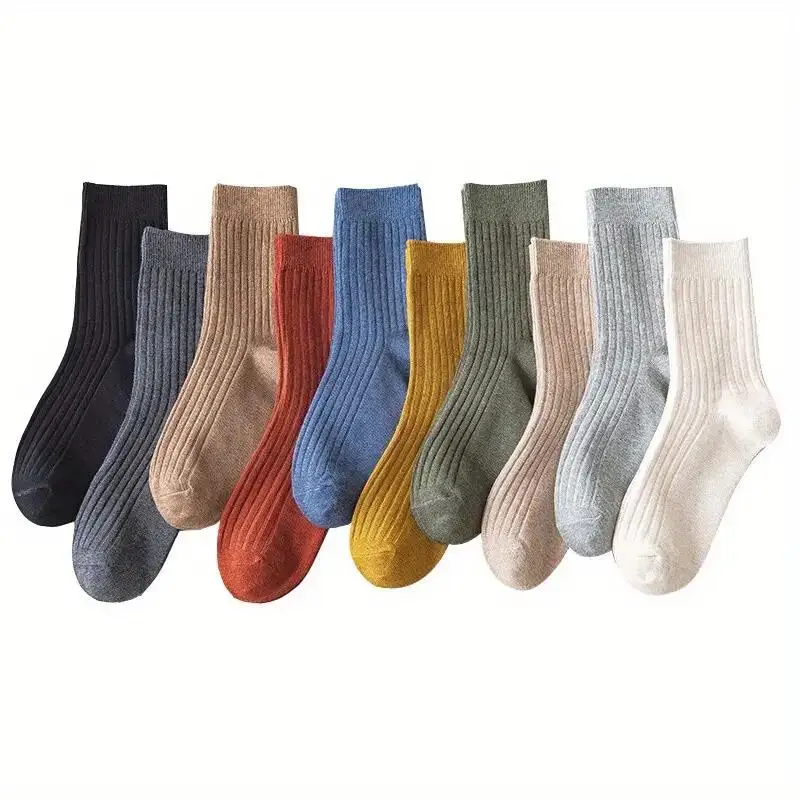 5/10 Pairs of Vibrant Mixed Color Striped Comfort Crew Socks - Soft, Breathable, Classic Casual Daily Wear thumbnail 6