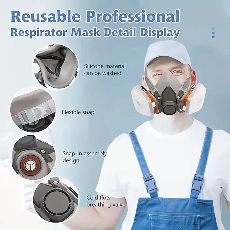 New 7in1/16in1 6200 Dust Gas Respirator Half Face Dust Mask For Painting Spraying Organic Vapor Chemical Gas Filter Work Safety thumbnail 3