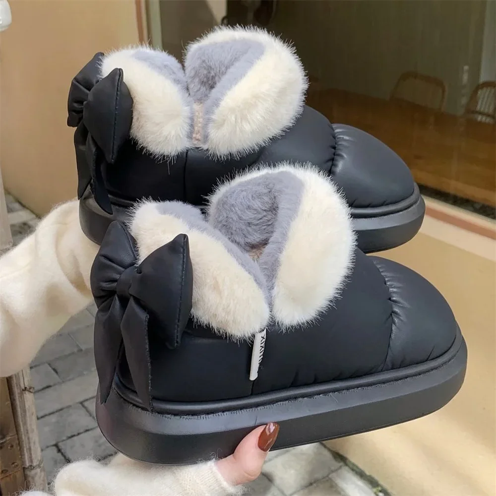 Cute Warm Ankle Boots Winter Women's Bow Warmth Plush Bow Cotton Shoes 2024 New Waterproof Down Cloth Short Barrel Snow Boots thumbnail 4