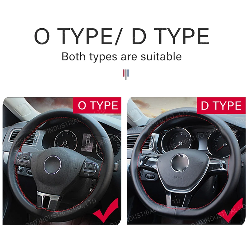 38cm 15inch Real cowhide Genuine Leather Car Steering Wheel Braid Cover Hand-stitched Soft Non-slip Auto Interior car products thumbnail 3