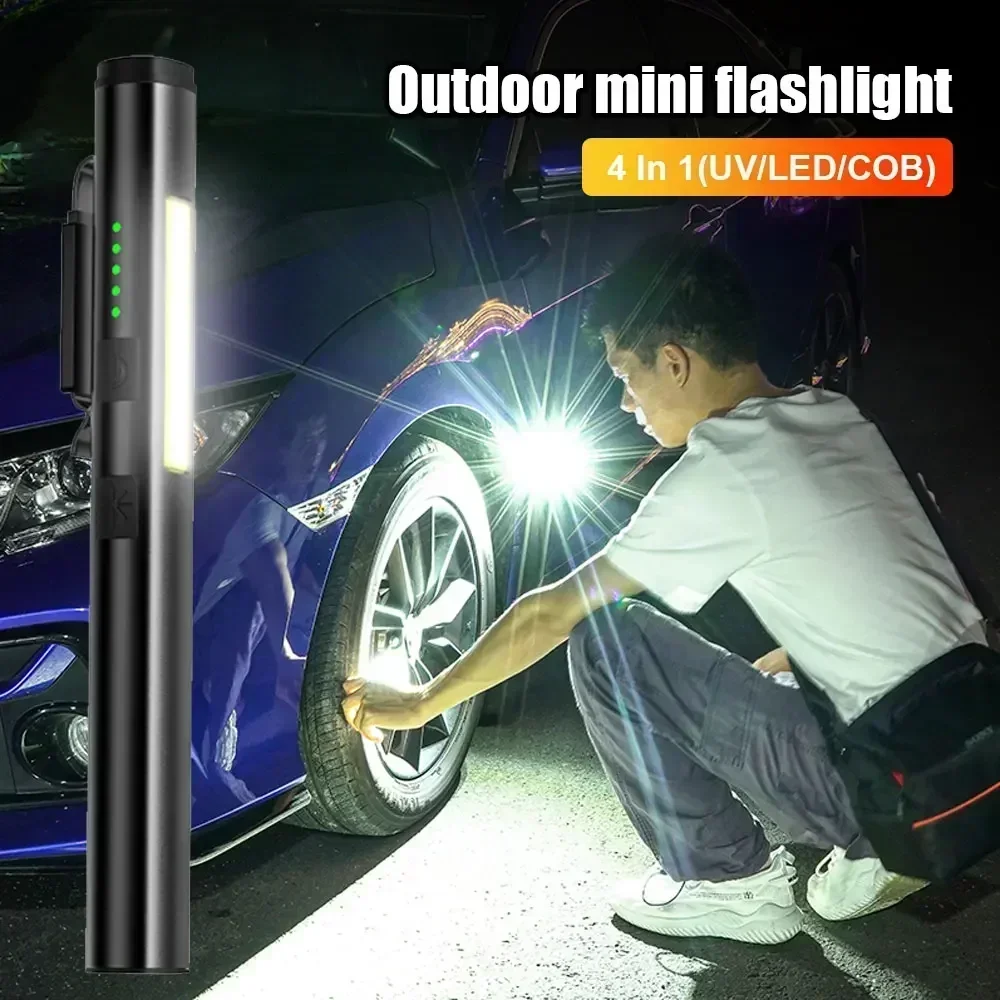 Heinast Self-defense Flash Flashlight With Magnet TYPE-C Rechargeable Torch Light 365nm UV Portable Pen Clip Patrol Inspection thumbnail 3