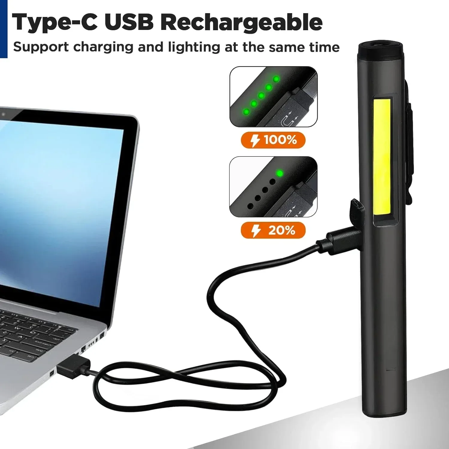 Heinast Self-defense Flash Flashlight With Magnet TYPE-C Rechargeable Torch Light 365nm UV Portable Pen Clip Patrol Inspection thumbnail 4