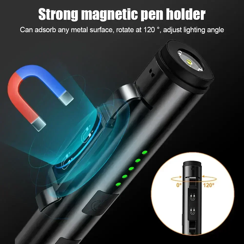 Heinast Self-defense Flash Flashlight With Magnet TYPE-C Rechargeable Torch Light 365nm UV Portable Pen Clip Patrol Inspection thumbnail 2